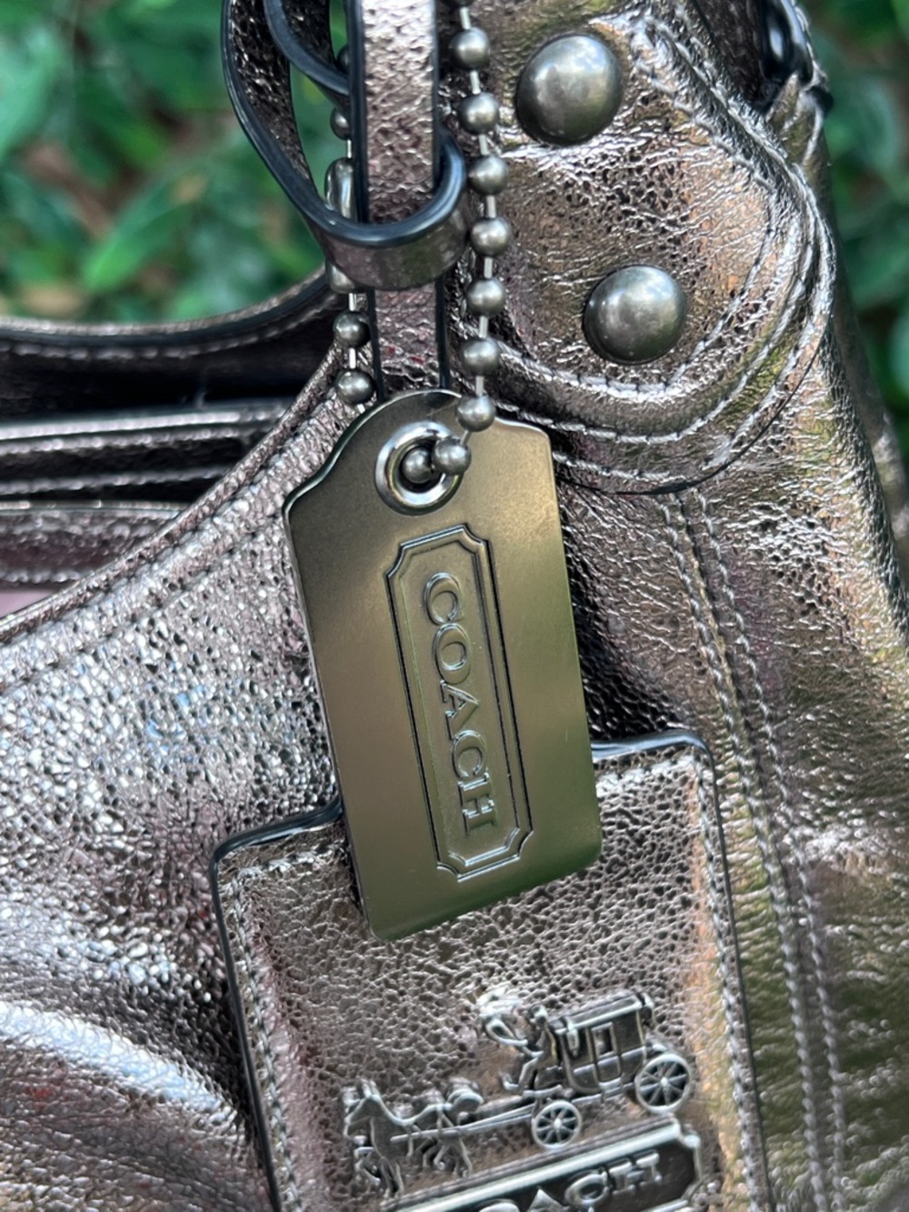 COACH Madison Maggie Metallic Crackled Leather Hobo Bag - Picture 3 of 12